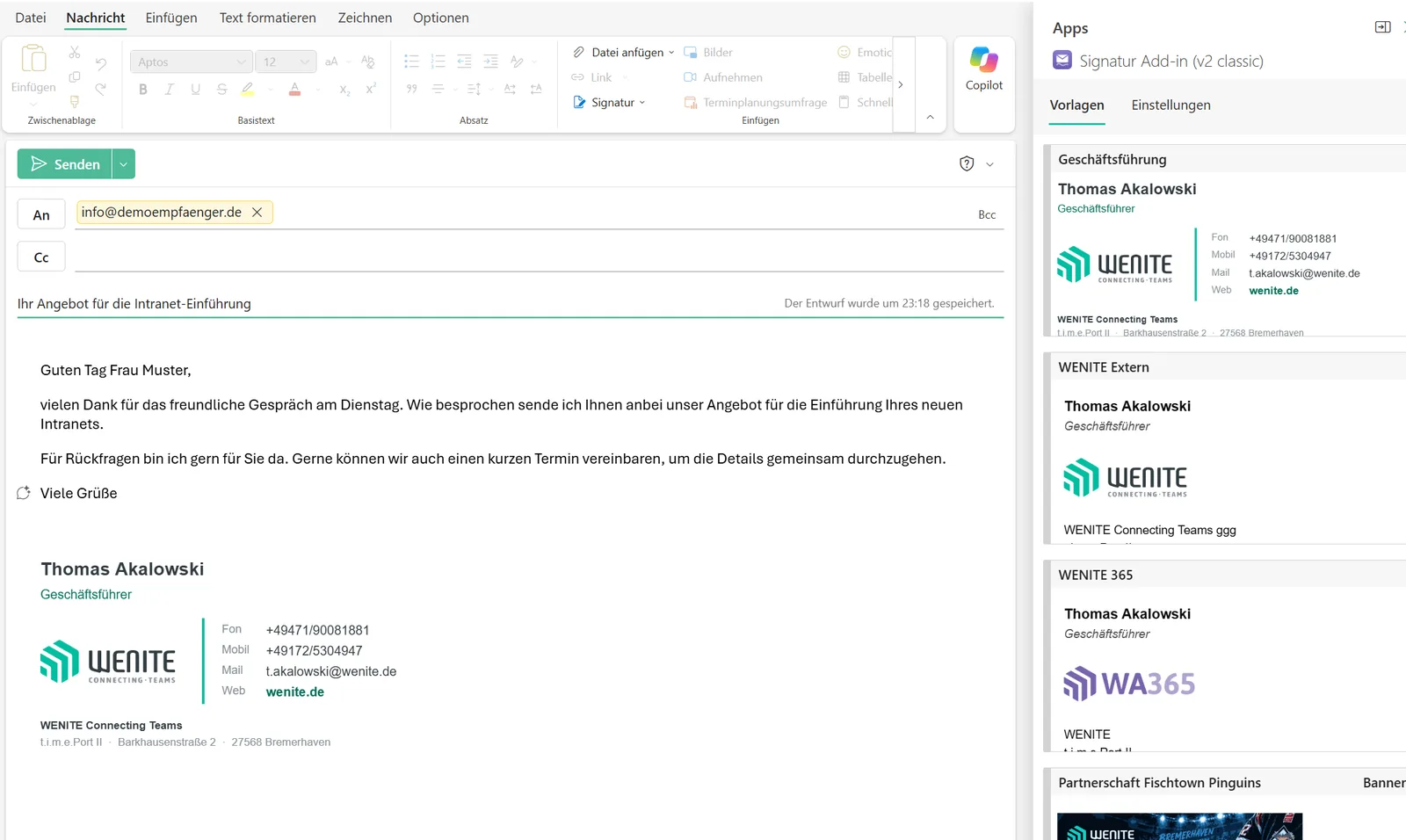 Vorlagen direkt in Outlook
